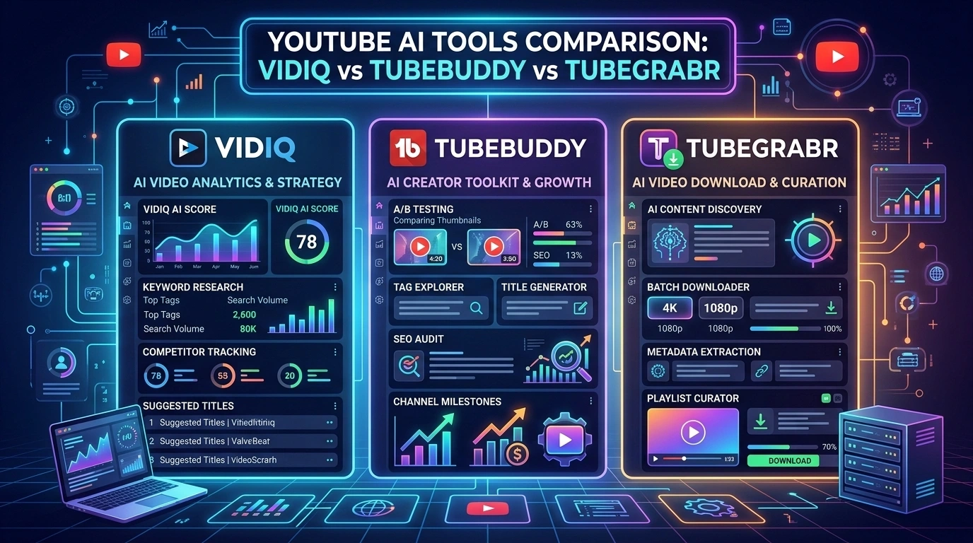 YouTube AI Tools Comparison: VidIQ vs TubeBuddy vs TubeGrabr